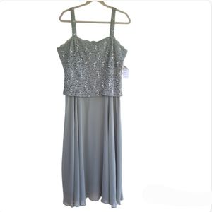 Alex Evenings Ice Sage Women's Sequined Lace Chiffon Long Dress Size 16